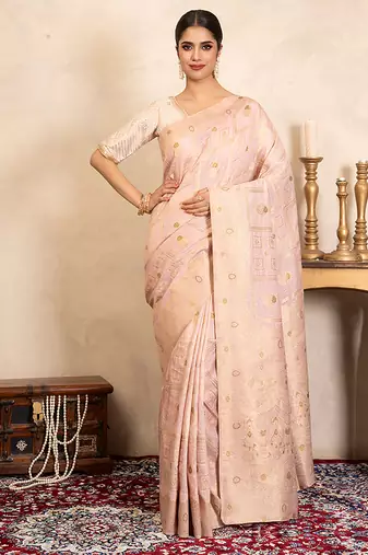 Baby pink handloom pure silk saree