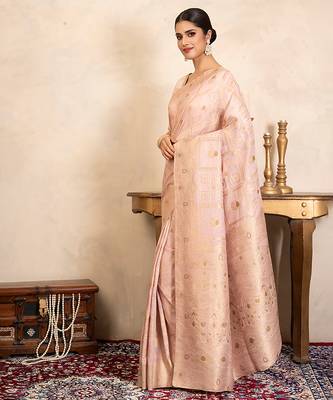 baby pink handloom pure silk saree with subtle zari work 2
