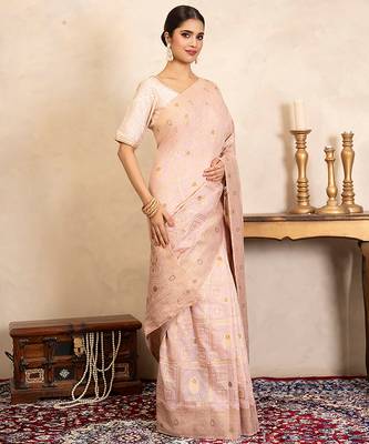 baby pink handloom pure silk saree with subtle zari work 3