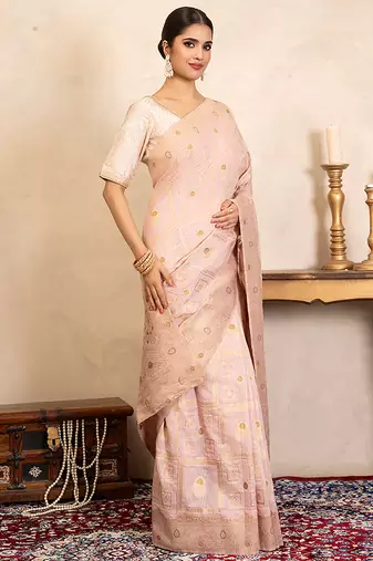 baby pink handloom pure silk saree with subtle zari work