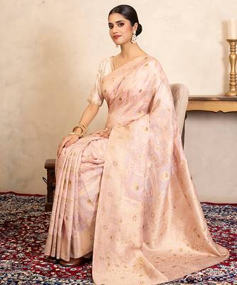 baby pink handloom pure silk saree with subtle zari work 4