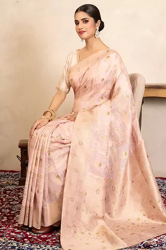 baby pink handloom pure silk saree with subtle zari work