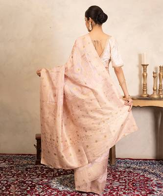 baby pink handloom pure silk saree with subtle zari work 5