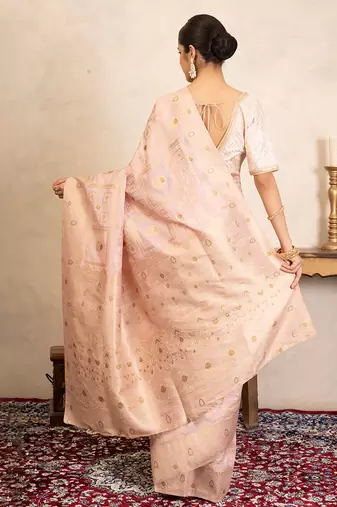 baby pink handloom pure silk saree with subtle zari work