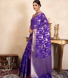 purple handloom pure silk saree with silver zari work