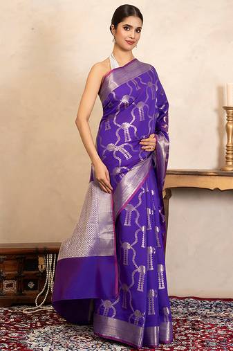 Purple handloom pure silk saree