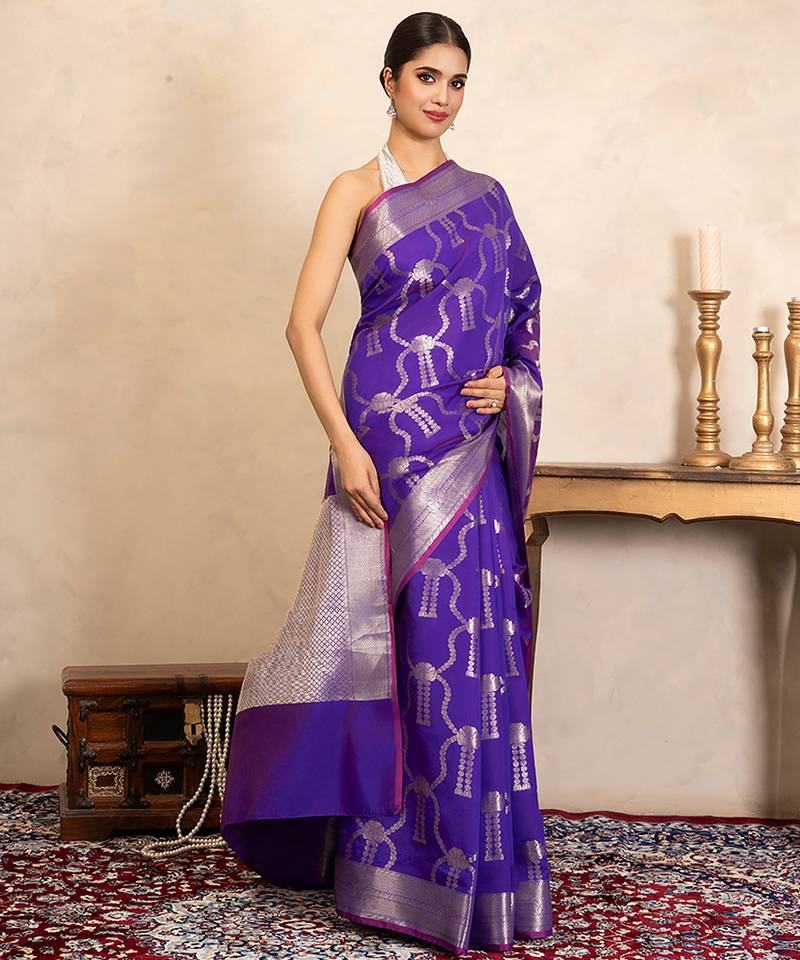 Purple handloom pure silk saree