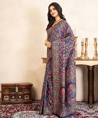 Navy blue handloom pure silk saree 2
