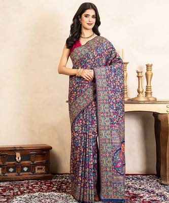 Navy blue handloom pure silk saree 1