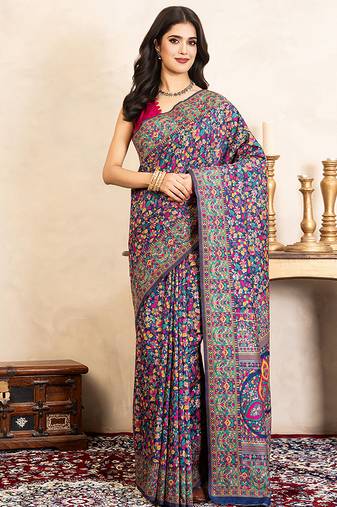 Navy blue handloom pure silk saree