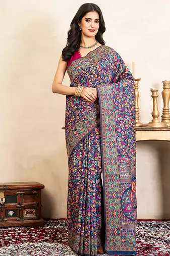 Navy blue handloom pure silk saree
