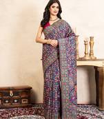 Navy blue handloom pure silk saree