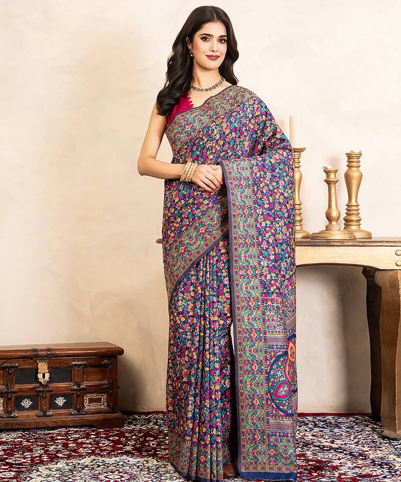 Navy blue handloom pure silk saree