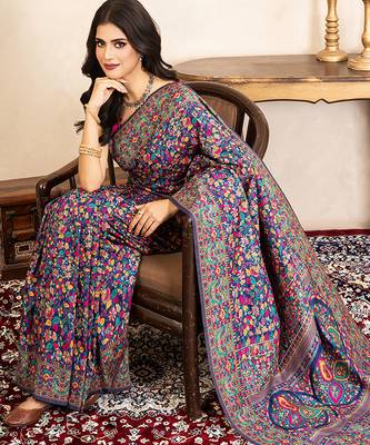 Navy blue handloom pure silk saree 4