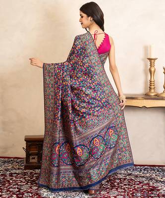 Navy blue handloom pure silk saree 5