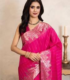 pink handloom pure silk saree with zari detailing