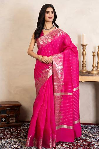 Pink handloom pure silk saree