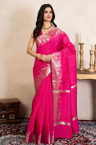 Pink handloom pure silk saree