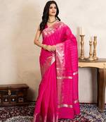 Pink handloom pure silk saree