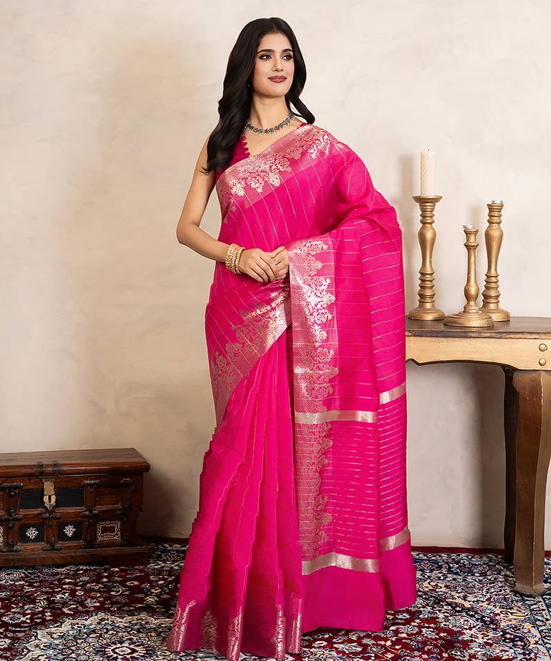 Pink handloom pure silk saree