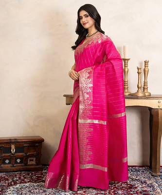 Pink handloom pure silk saree 3