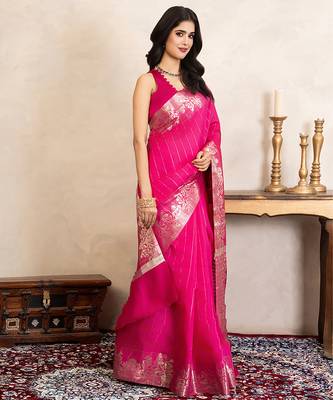 Pink handloom pure silk saree 4