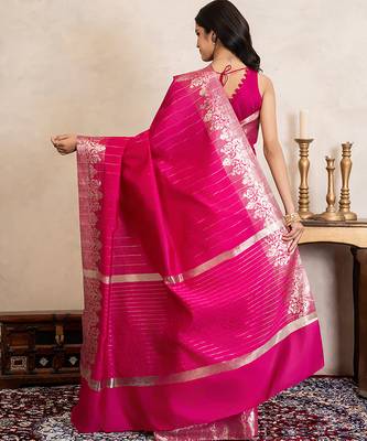 Pink handloom pure silk saree 5