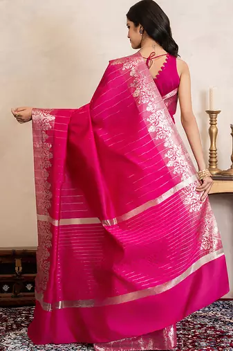 pink handloom pure silk saree with zari detailing