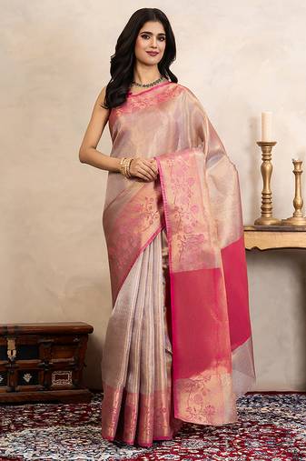 Pink handloom kanchipuram silk saree