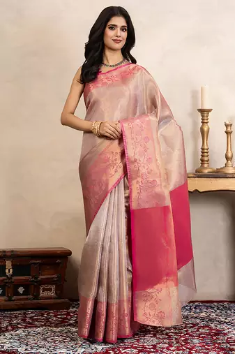 Pink handloom kanchipuram silk saree