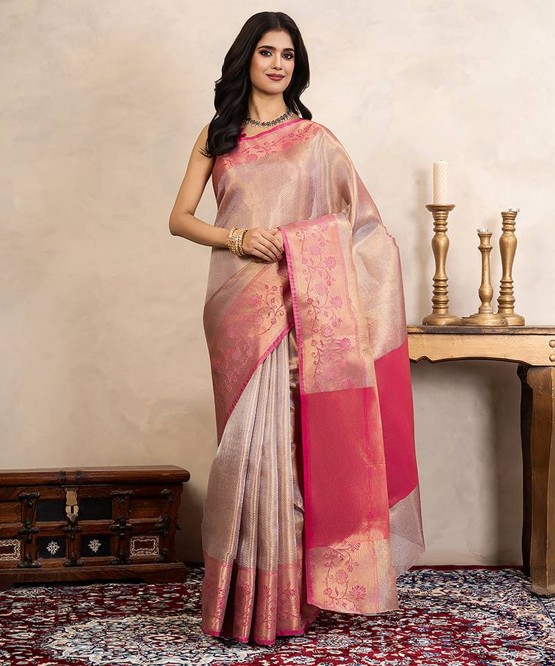 Pink handloom kanchipuram silk saree