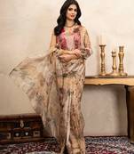 Beige handloom pure organza silk saree