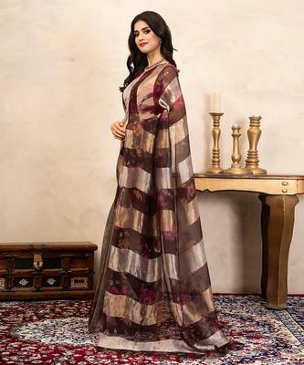 Brown handloom pure organza silk saree 2