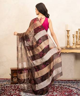 Brown handloom pure organza silk saree 3
