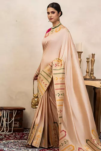 off white handloom banarasi silk saree with woven details
