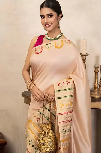 off white handloom banarasi silk saree with woven details