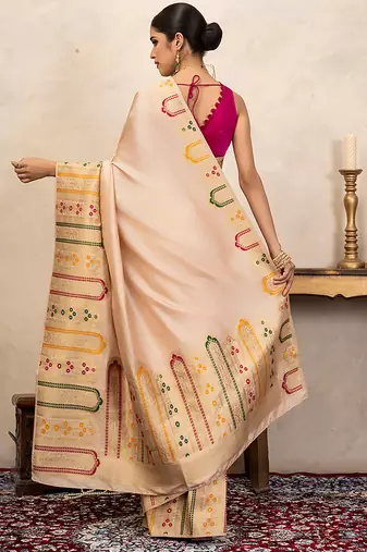 off white handloom banarasi silk saree with woven details