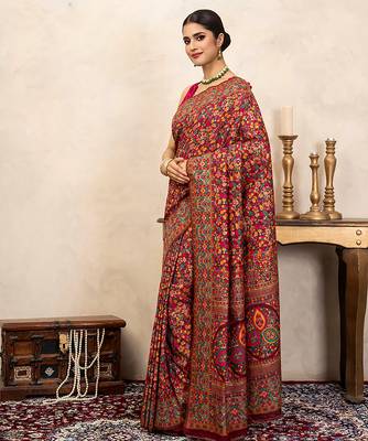 red handloom pure silk saree with intricate woven design 2