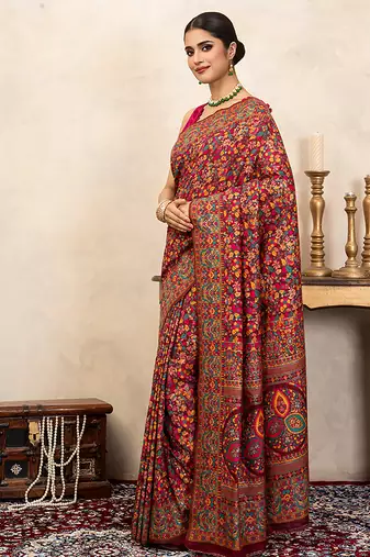 red handloom pure silk saree with intricate woven design