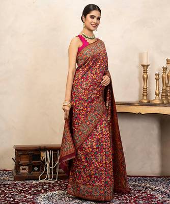 red handloom pure silk saree with intricate woven design 3