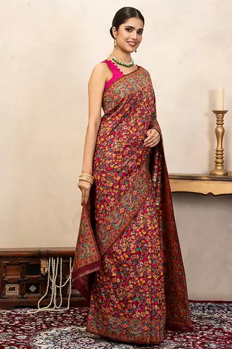 red handloom pure silk saree with intricate woven design