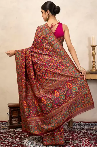 red handloom pure silk saree with intricate woven design