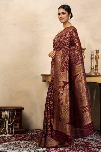 Maroon handloom pure silk saree