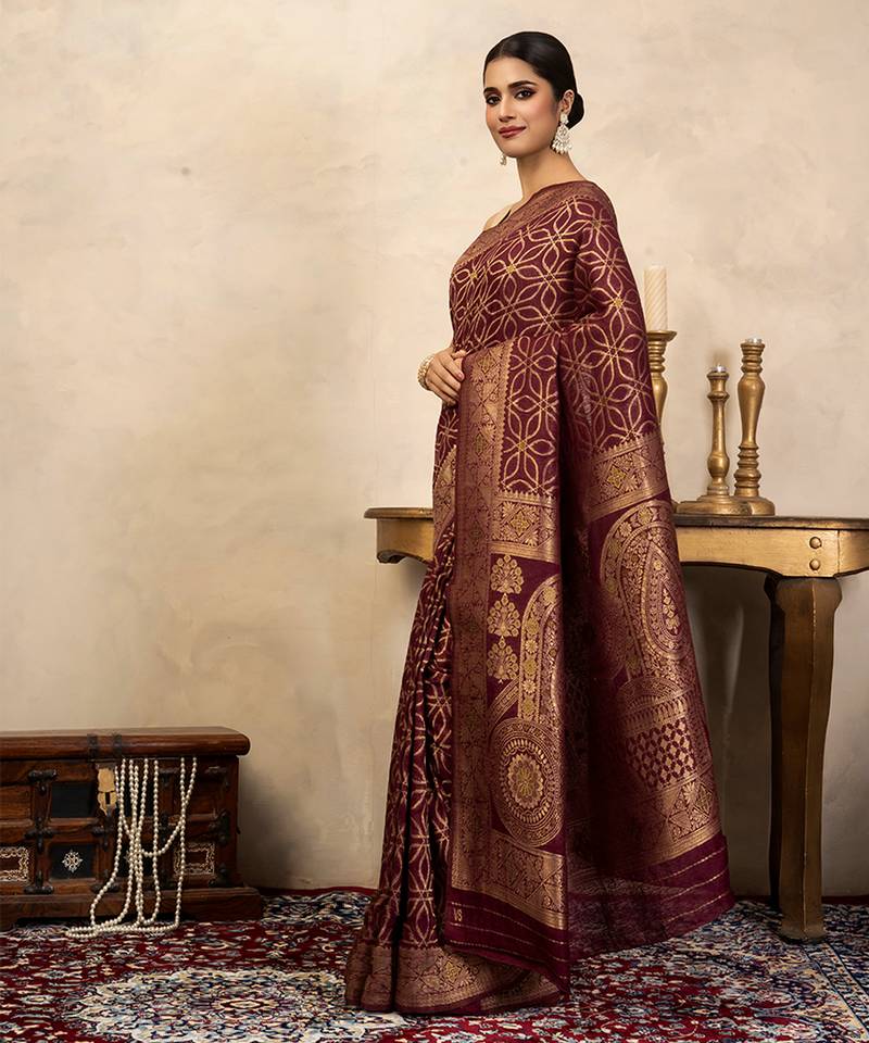 Maroon handloom pure silk saree