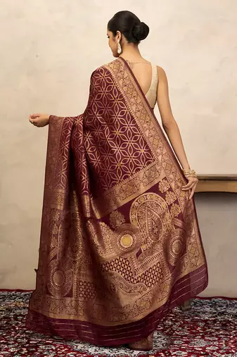 maroon handloom pure silk saree with rich zari weaving