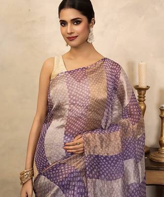 Lavender handloom pure organza silk saree 2