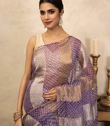 lavender handloom pure organza silk saree with woven panels