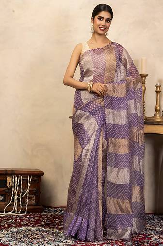 Lavender handloom pure organza silk saree