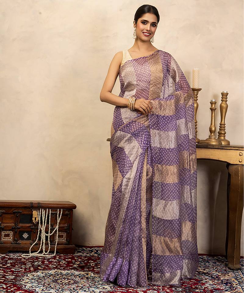 Lavender handloom pure organza silk saree