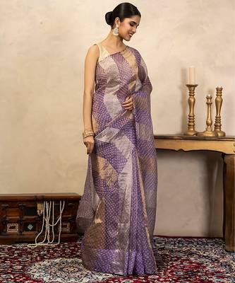 Lavender handloom pure organza silk saree 3
